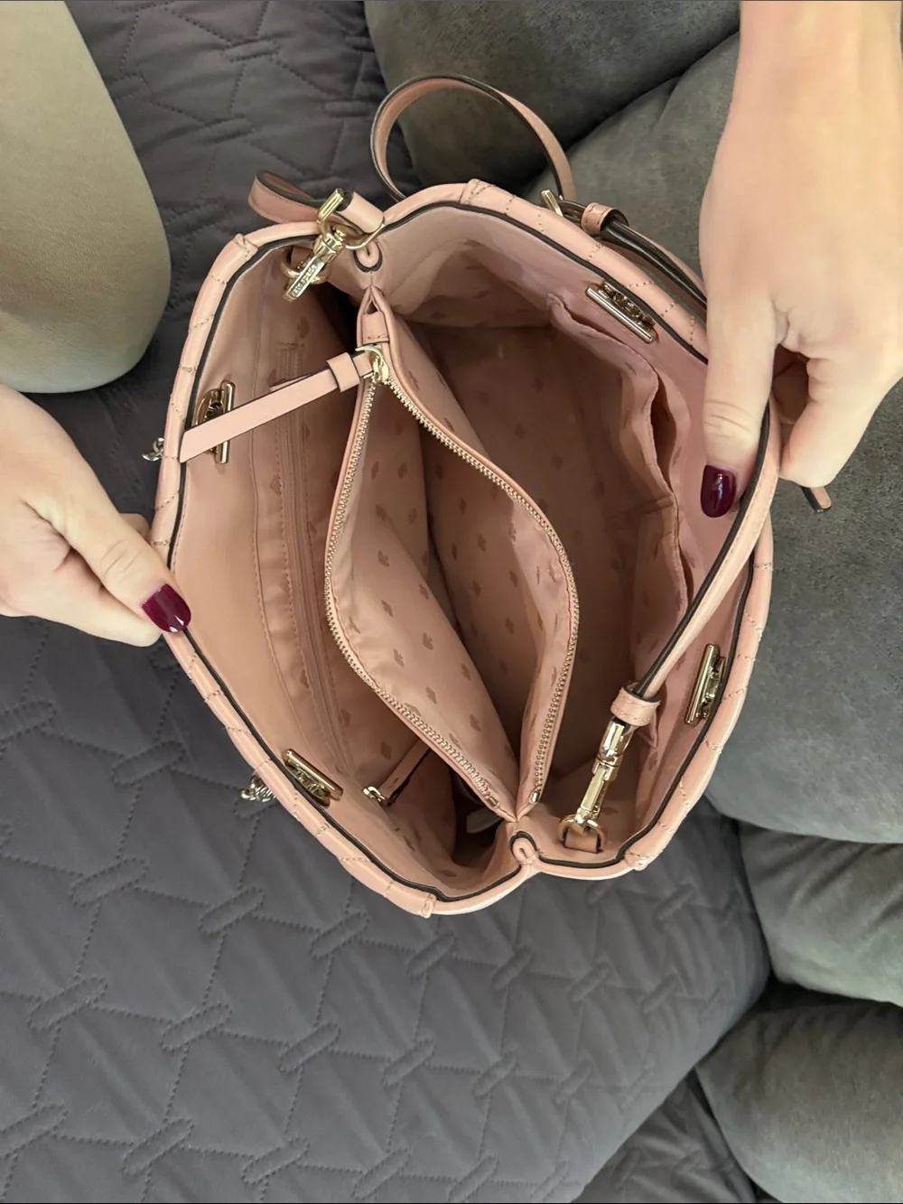 kate spade Quilted Blush Pink Leather Shoulder Bag with Gold Chain